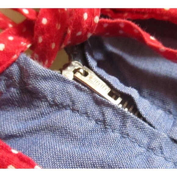 True Vintage Womens Dress 8 1960's Handmade Chambray Red Polka Dot Country - Picture 4 of 7